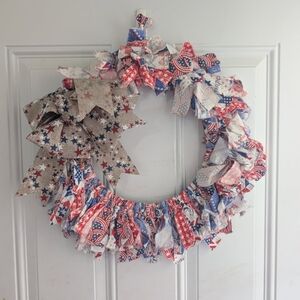 Patriotic Red, White & Blue Fabric Wreath
